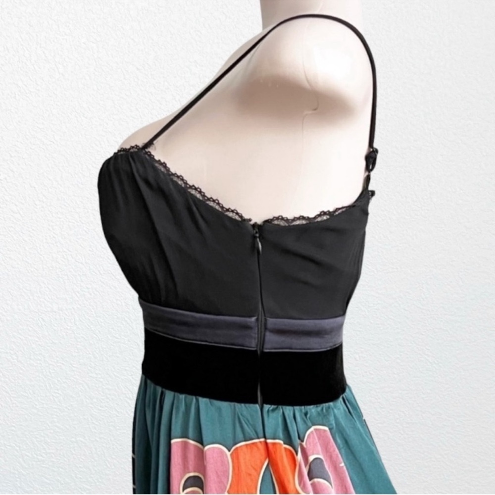 Sue Wong Ruffle Silk Strappy Dress Black Floral Botanical Print SZ 0 - Picture 10 of 11